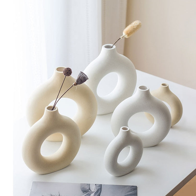 Modern Nordic Style Circular Ceramic Flower Vase