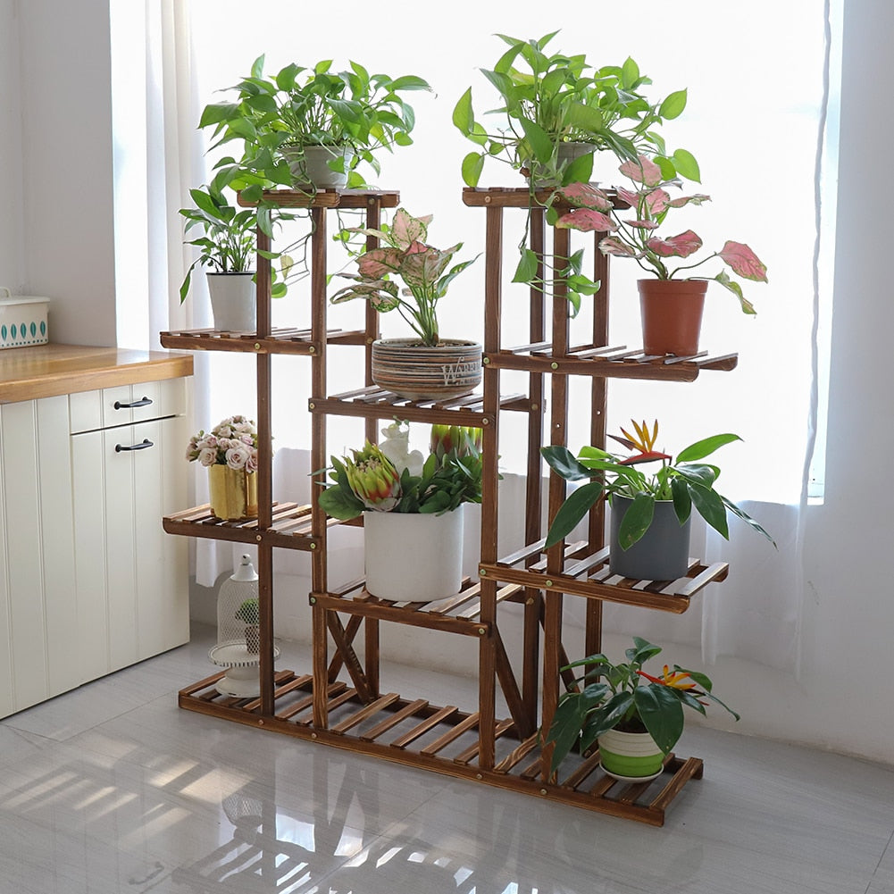 9 Tier Wooden Plant Stand for Indoors/Outdoors