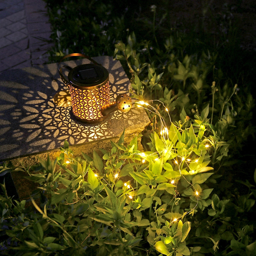 Garden Watering Can Decoration with Solar Led String of Lights