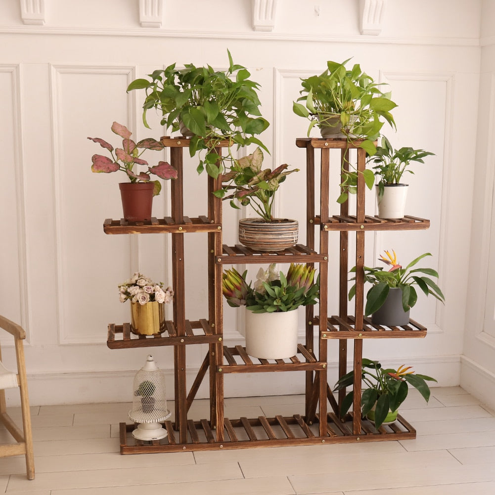 9 Tier Wooden Plant Stand for Indoors/Outdoors