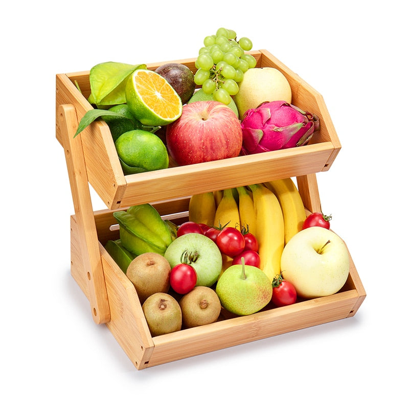 Bamboo 2 Tier Basket for Fruits & Vegetables