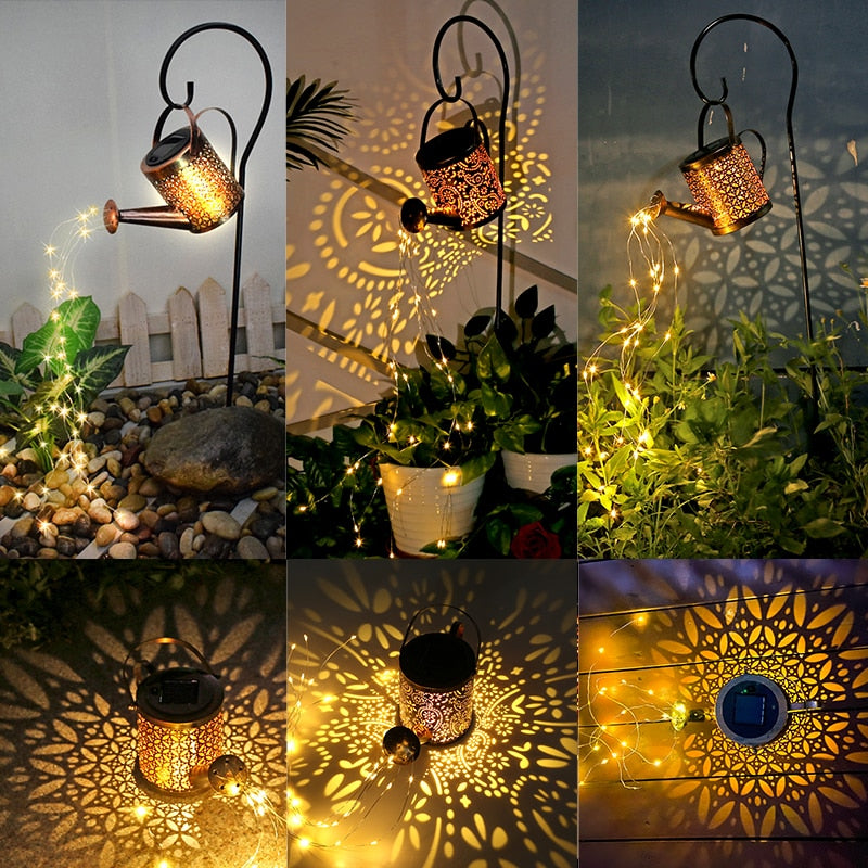 Garden Watering Can Decoration with Solar Led String of Lights