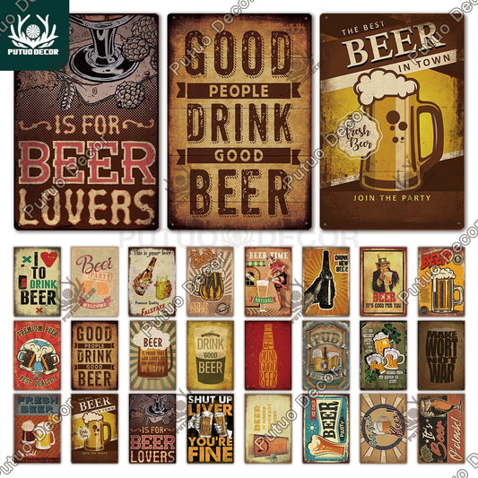 Vintage I Love Beer Tin Wall Sign Decorations